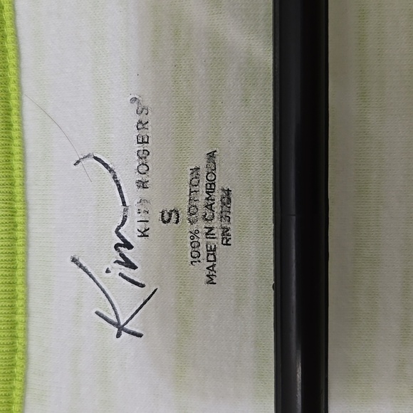 KIM ROGERS LADIES WOMENS LIME GREEN WHITE STRIPE PATTERN 3/4 SLEEVE SIZE SMALL - Picture 2 of 4